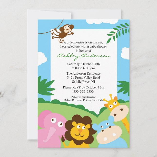 Safari Jungle Baby Animails Baby Shower Invitation (Front)