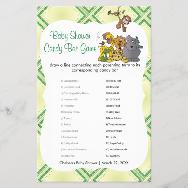 Safari Jungle Baby Animals - Candy Bar Flyer (Front)