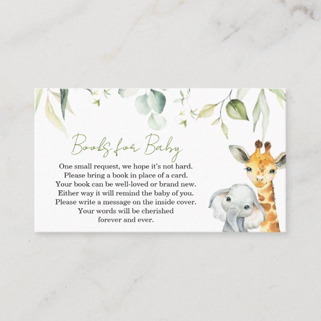 Safari Jungle Baby Shower Books for Baby Business Card (Front)