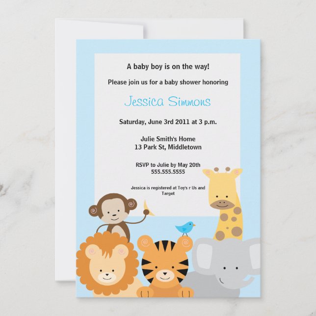 Safari Jungle Baby Shower - Boy Invitation (Front)