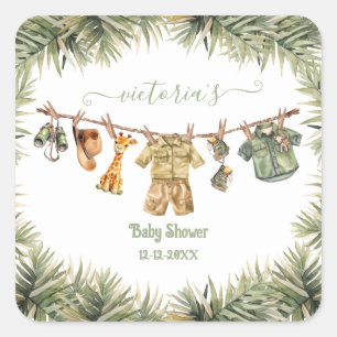 Safari Jungle Baby Shower Clothesline Square Sticker