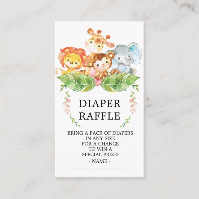 Safari Jungle Baby Shower Diaper Raffle Ticket Enclosure Card (Front)
