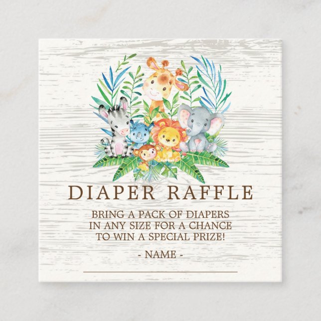 Safari Jungle Baby Shower Diaper Raffle Ticket Enclosure Card (Front)