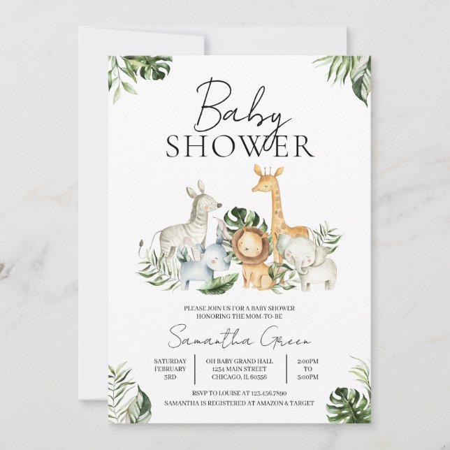 Safari Jungle Baby Shower Invitation (Front)