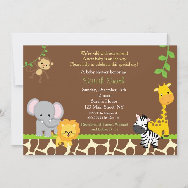 Safari Jungle Baby Shower Invitations brow (Front)