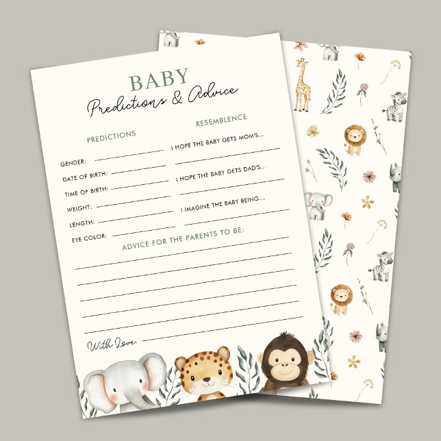 Safari Jungle Baby Shower Prediction Game Card (Creator Uploaded)