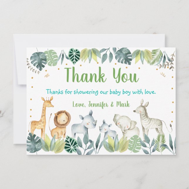 Safari Jungle Baby Shower Thank You Card (Front)