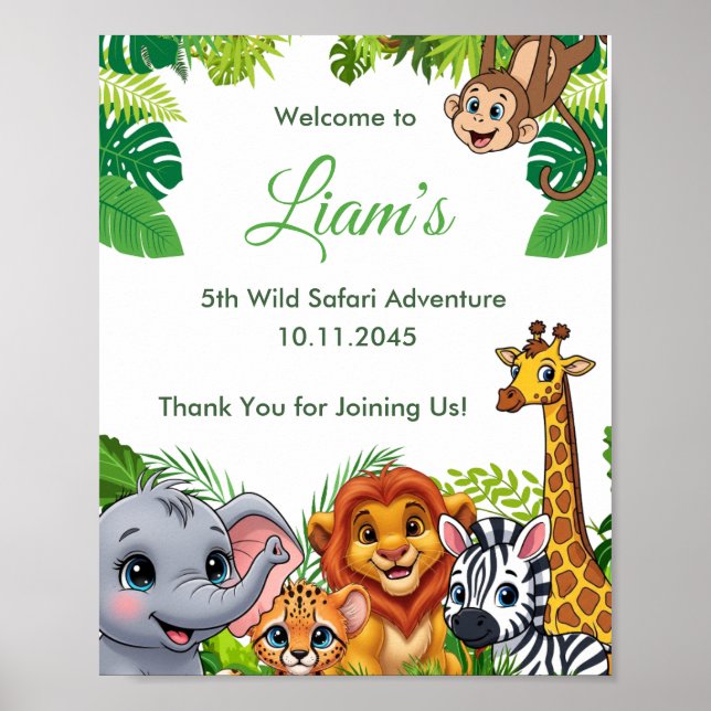 Safari Jungle Birthday Welcome Poster (Front)