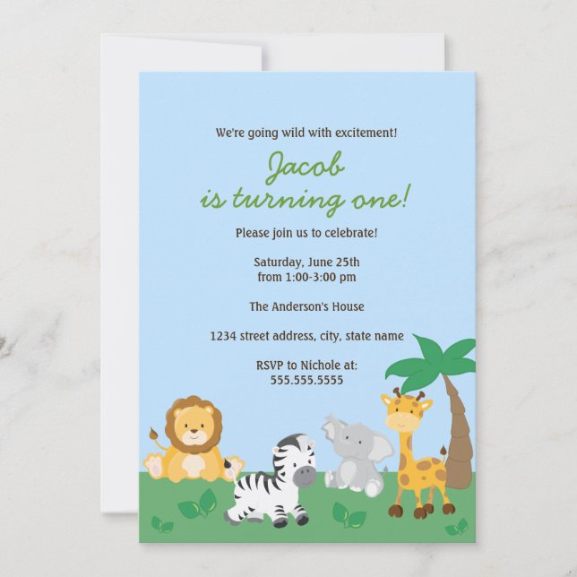 Safari Jungle Boy 1st Birthday Party Invitation (Front)