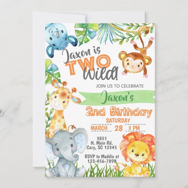 Safari Jungle boy 2nd birthday invitation. Invitation (Front)