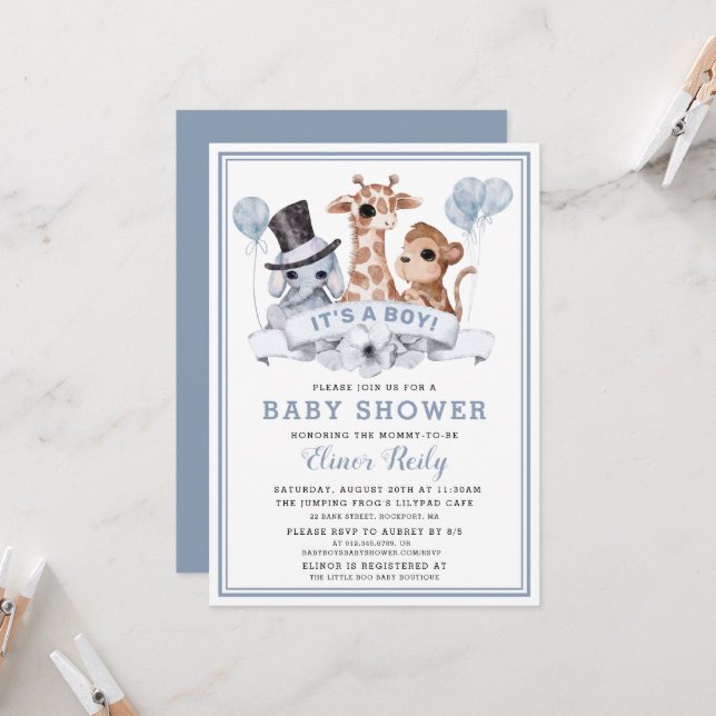 Safari Jungle Boy Baby Shower Invitation (Front/Back In Situ)