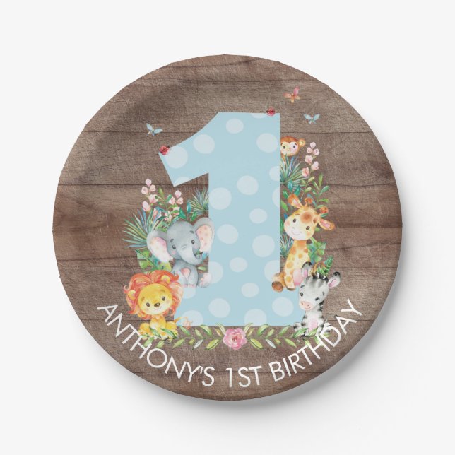 Safari Jungle Boys 1st Birthday 7" Plate (Front)