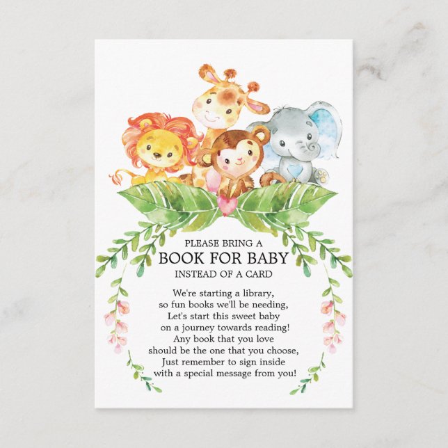 Safari Jungle Boys Baby Shower Book for Baby Enclosure Card (Front)