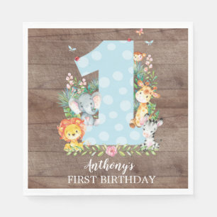 Safari Jungle Boys First Birthday Paper Napkins
