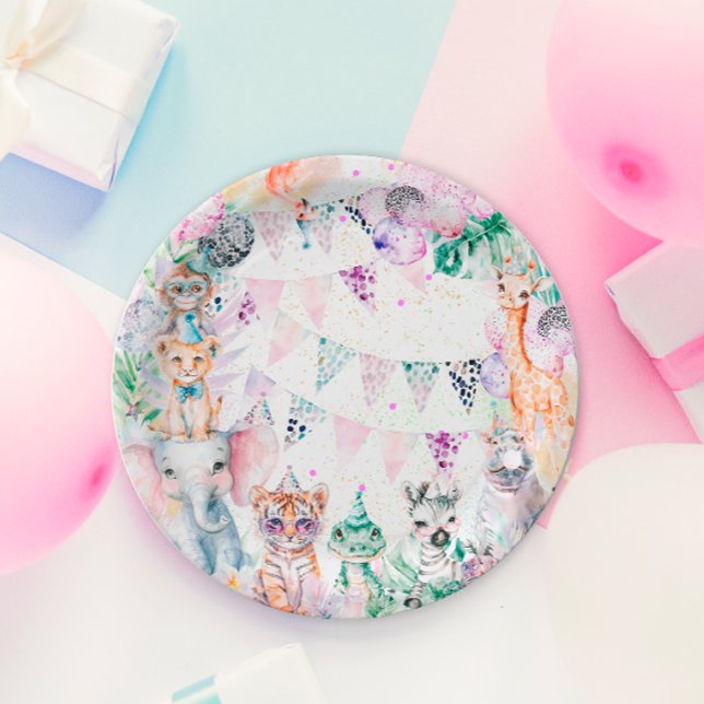 Safari Jungle Cute Animals Girl Birthday Paper Plate (Creator Uploaded)