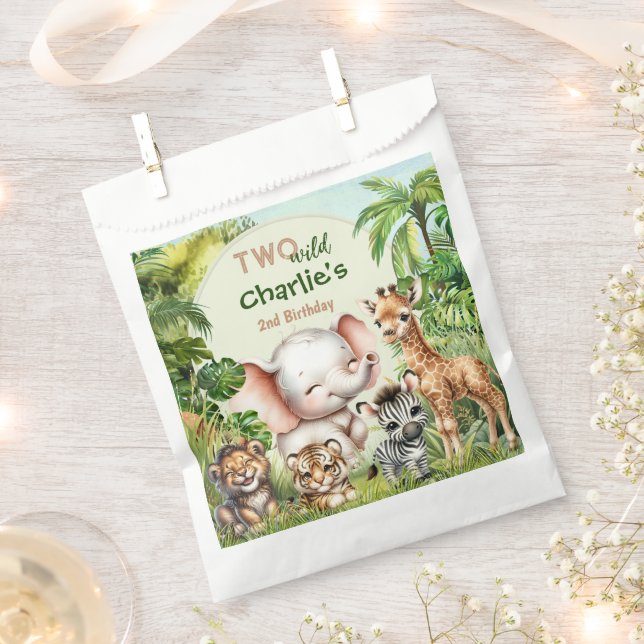 Safari Jungle Cute Animals Two Wild 2nd Birthday Favour Bag (Clipped)