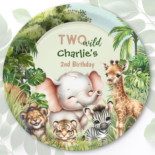 Safari Jungle Cute Animals Two Wild 2nd Birthday Paper Plate (Safari Jungle Cute Animals Two Wild 2nd Birthday Paper Plates)