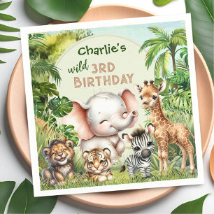 Safari Jungle Cute Animals Wild 3rd Birthday Napkin