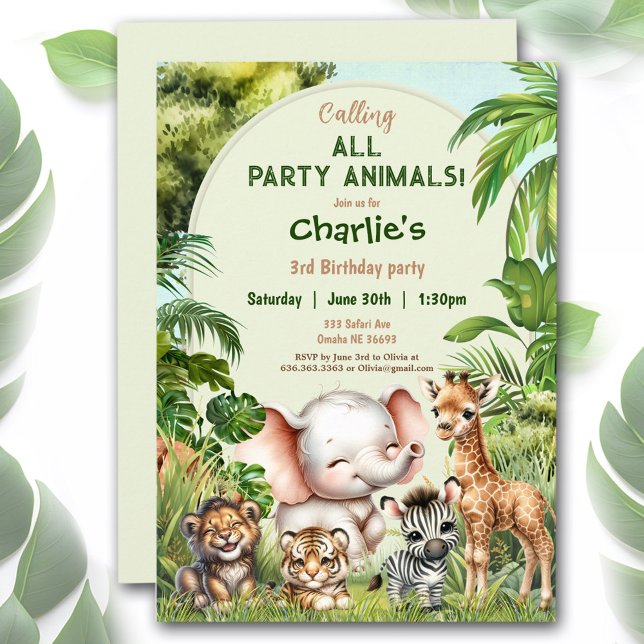 Safari Jungle Cute Animals Wild Boy Birthday Invitation (Safari Jungle Cute Animals Wild Boy Birthday Invitation)