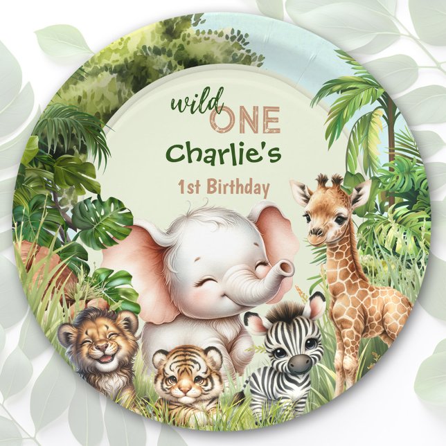 Safari Jungle Cute Animals Wild One 1st Birthday Paper Plate (Safari Jungle Cute Animals Wild One 1st Birthday Paper Plates)