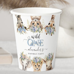 Safari Jungle Cute Blue Boy 1st Birthday   Paper Cups