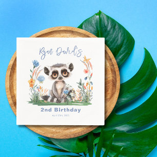 Safari Jungle Cute Watercolor Monkey Birthday Napkin