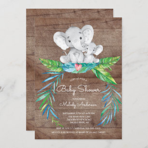 Safari Jungle Elephant Boys Baby Shower Invitation