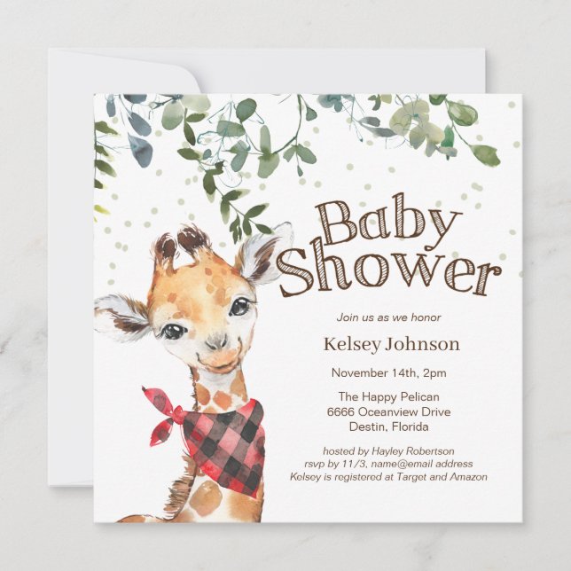 Safari Jungle Giraffe Baby Shower Invitation (Front)