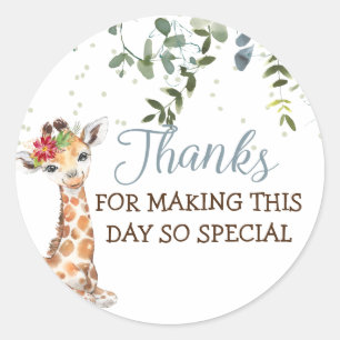 Safari Jungle Giraffe Blue Grey Thank You Classic Round Sticker