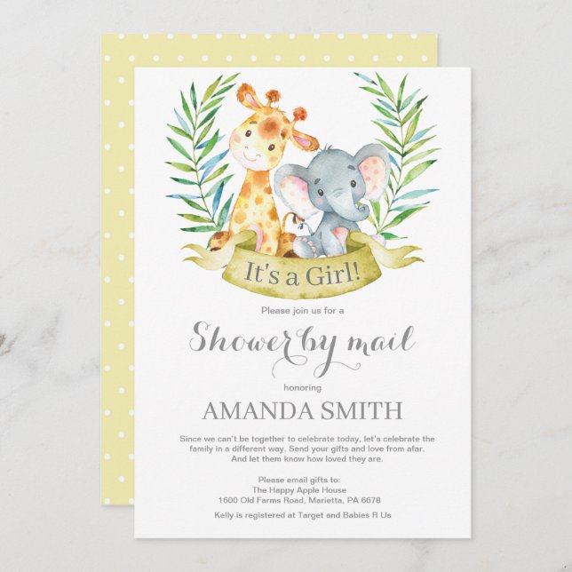 Safari Jungle Girl Baby Shower by Mail Invitation (Front/Back)