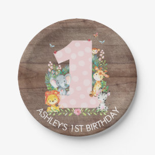 Safari Jungle Girls 1st Birthday 7" Plate
