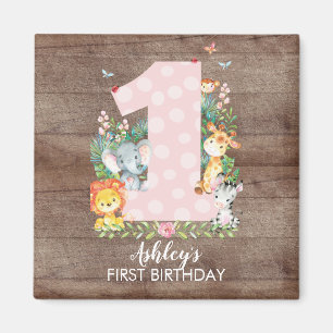 Safari Jungle Girls first Birthday Favour Magnet