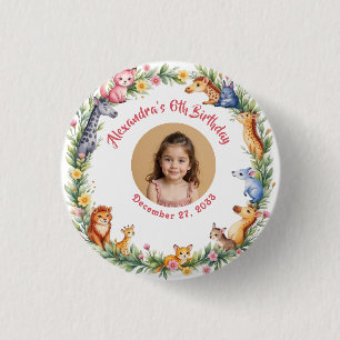 Safari Jungle Kids Photo Pink Birthday Party 3 Cm Round Badge