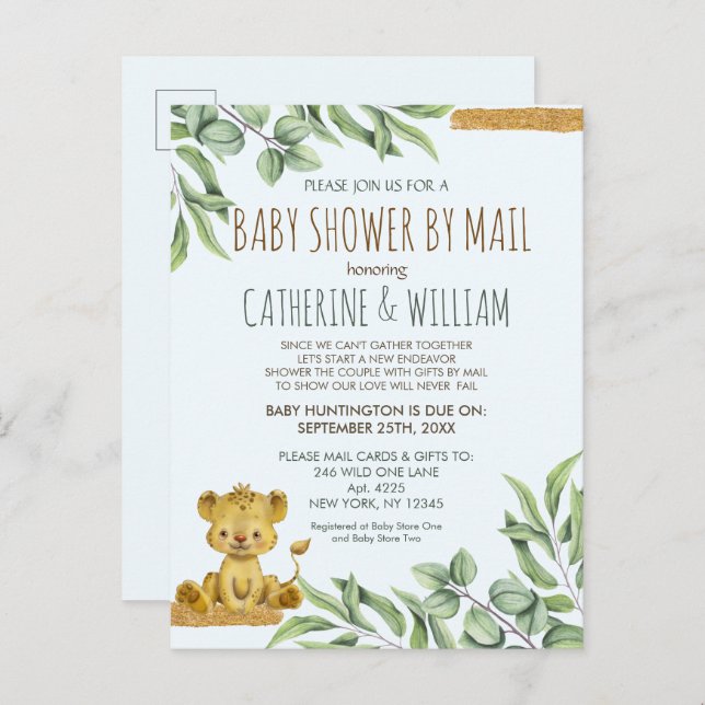 Safari Jungle Lion Modern Baby Shower By Mail Invitation Postcard (Front/Back)