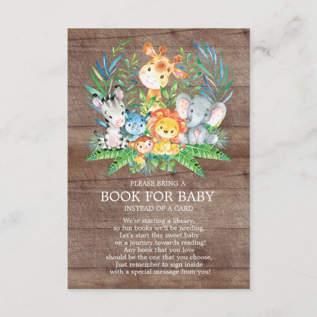 Safari Jungle Neutral Baby Shower Book for Baby Enclosure Card (Front)