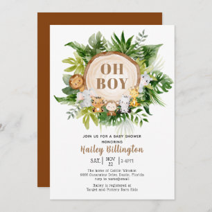 Safari Jungle Oh Boy Watercolor Baby Shower Invitation