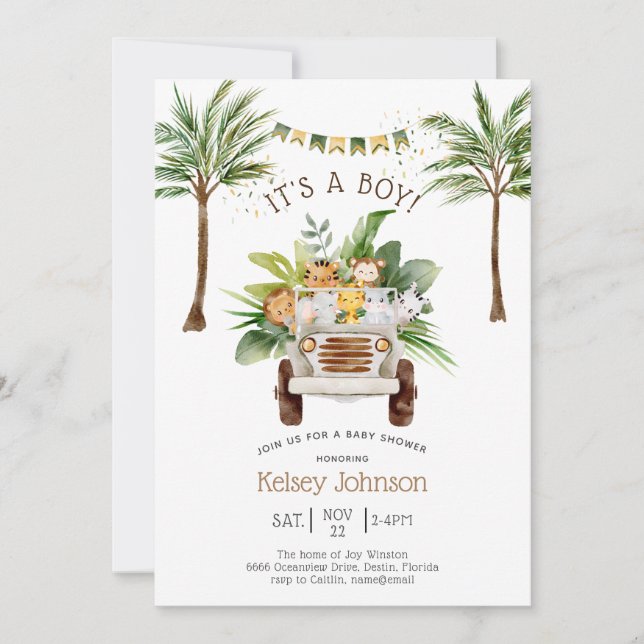 Safari Jungle Palm Trees Boy Baby Shower Invitation (Front)