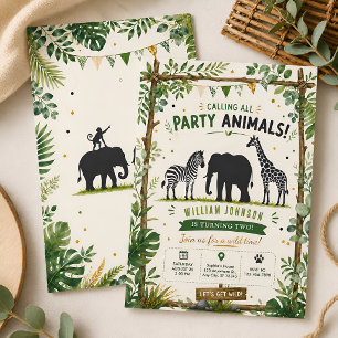 Safari Jungle Party Animals 2nd Birthday Invitation