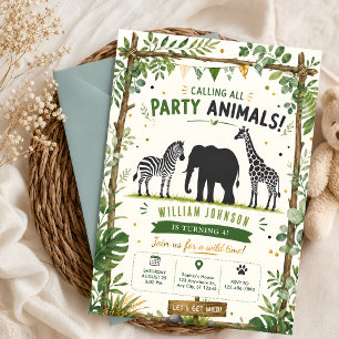 Safari Jungle Party Animals 4th Birthday Invitation