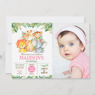 Safari Jungle Party Tropical Greenery Birthday  Invitation