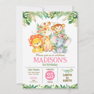 Safari Jungle Party Tropical Greenery Birthday  Invitation
