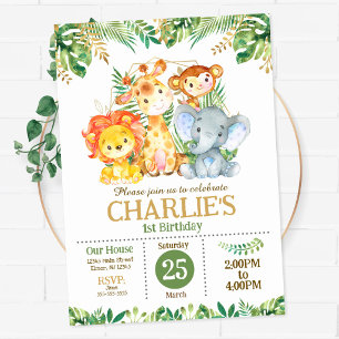 Safari Jungle Party Tropical Greenery Birthday  Invitation