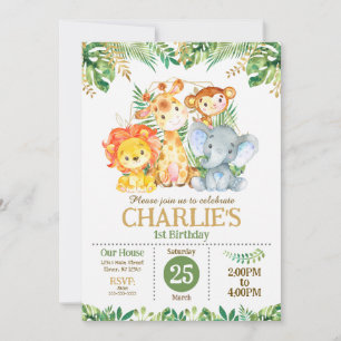 Safari Jungle Party Tropical Greenery Birthday  Invitation