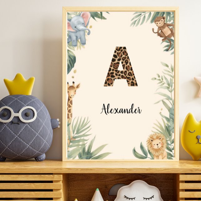Safari Jungle Personalised Name Monogram A Nursery Poster (Creator Uploaded)