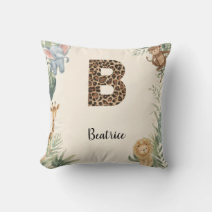 Safari Jungle Personalised Name Monogram B Nursery Cushion