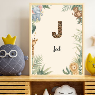 Safari Jungle Personalised Name Monogram J Nursery Poster