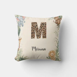 Safari Jungle Personalised Name Monogram M Nursery Cushion