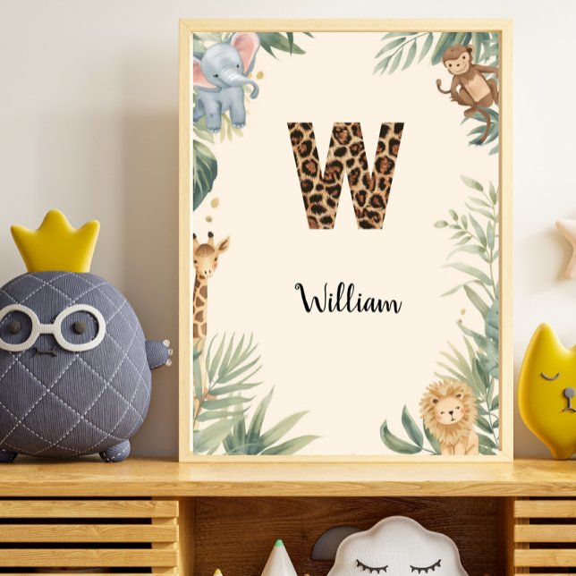 Safari Jungle Personalised Name Monogram W Nursery Poster (Creator Uploaded)