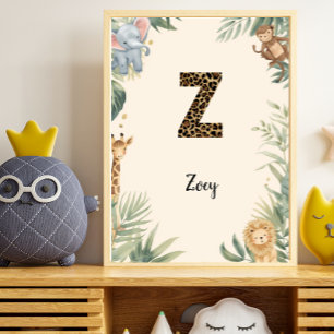 Safari Jungle Personalised Name Monogram Z Nursery Poster