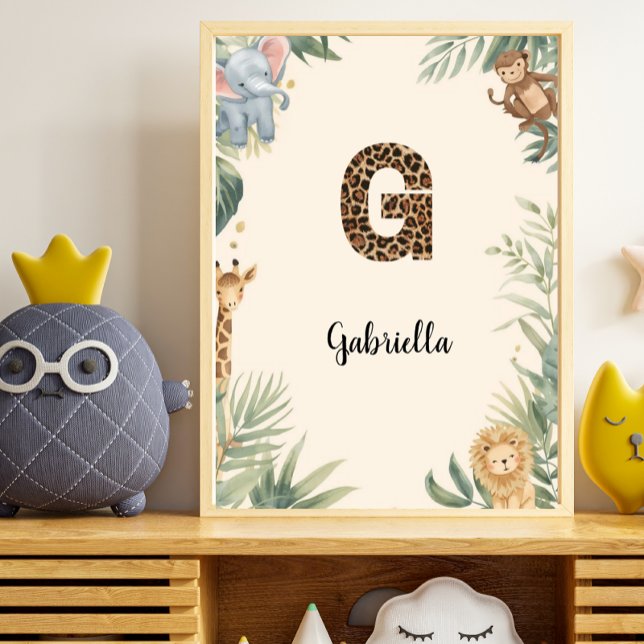 Safari Jungle Personalized Name Monogram G Nursery Poster (Creator Uploaded)